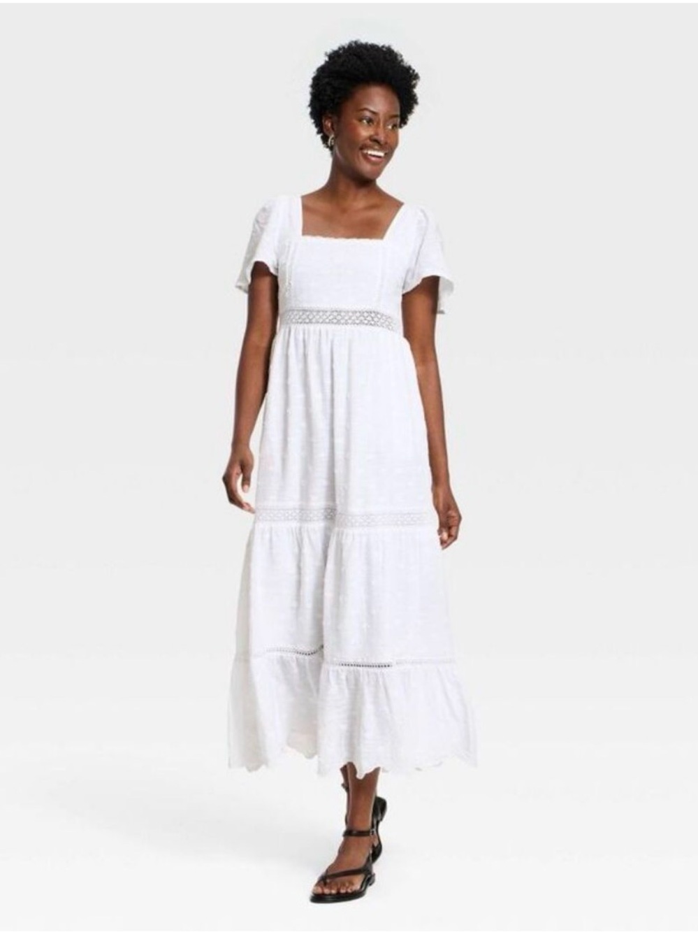 Universal Thread  White Square-Neck Tiered Maxi Dress - Women's